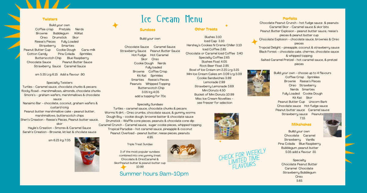 Ice cream menu