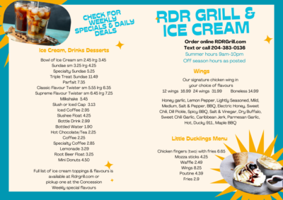 RDR Grill & Ice cream at rubber ducky menu